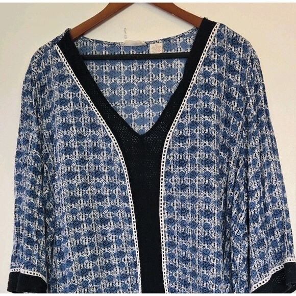 Beaches and Boho Tunic Womens 2X Plus 3/4 Sleeve Boho Floral Artsy Gypsy Indie - Picture 2 of 7